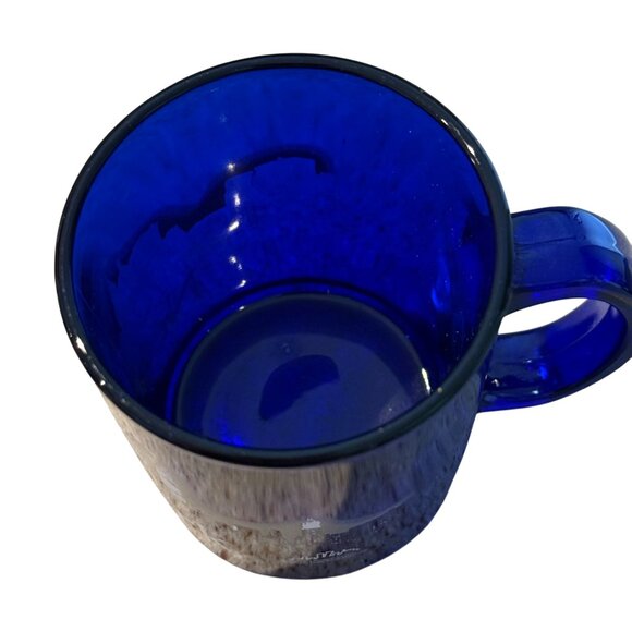 Vintage New York Skyline Cobalt Blue Glass Coffee Mug Cup Twin Towers Souvenir - Picture 6 of 7